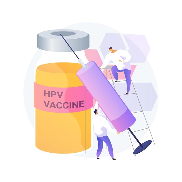 HPVワクチン接種の抽象的な概念のベクトル図です。子宮頸がんからの保護、ヒトパピローマウイルス予防接種プログラム、HPVワクチン接種は、感染の抽象的な比喩を防ぎます。
