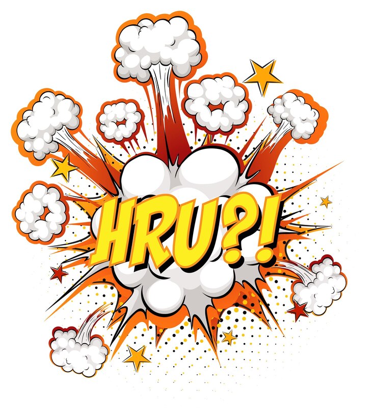 Free Vector hru text on comic cloud explosion isolated on white background
