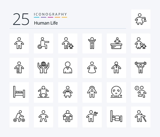 Free vector human 25 line icon pack including cashier success child business kid