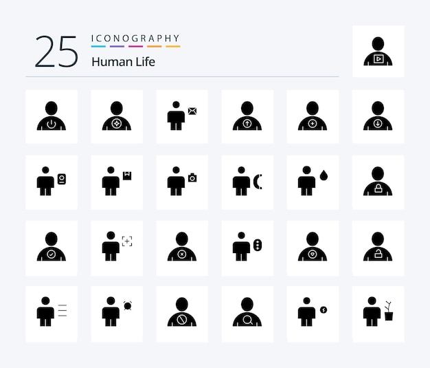 Набор значков Human 25 Solid Glyph, включая конверт с любимым письмом аватара пользователя