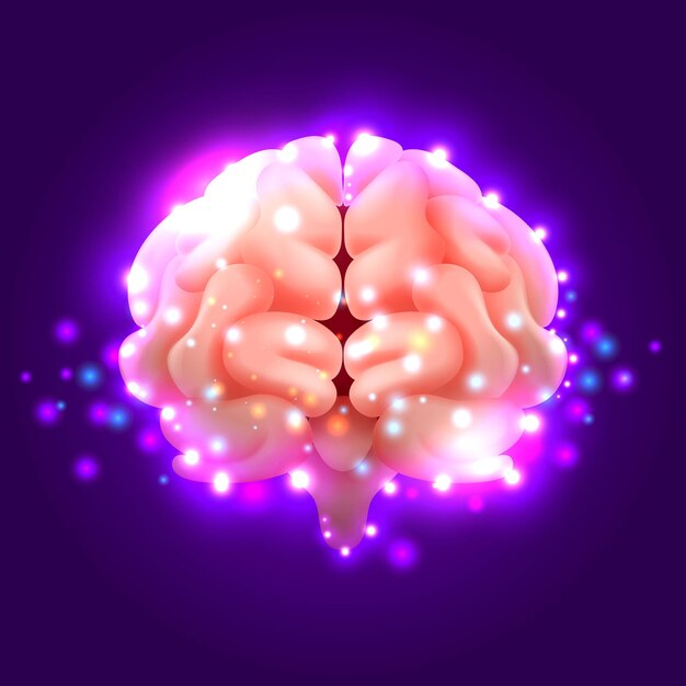 human brain with lights on purple