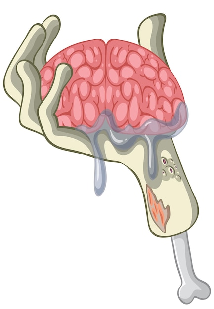 Free vector human brain in zombie hand