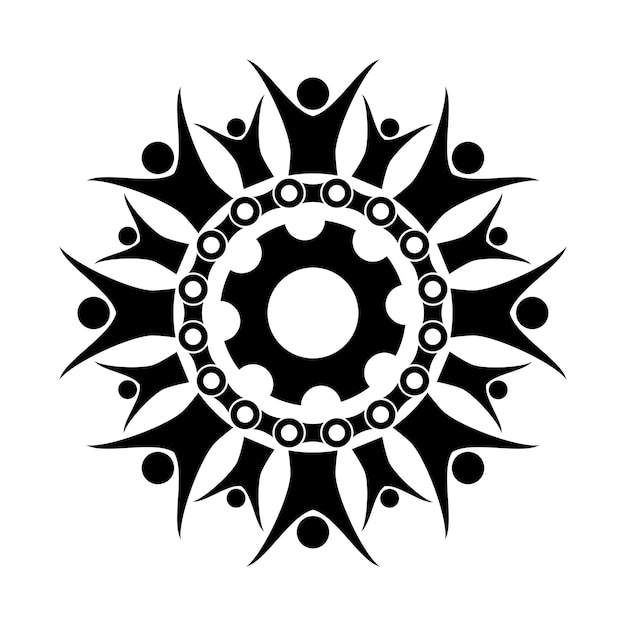 人間の鎖の歯車アイコンのロゴデザイン