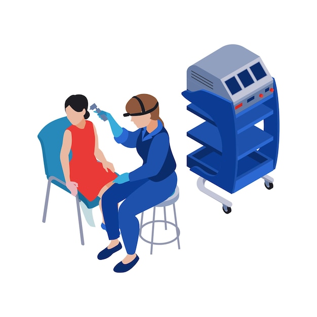 Free vector human character doing medical checkup in otolaryngology clinic isometric illustration