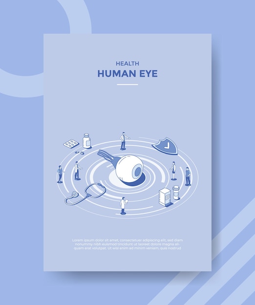 Human eye health concept for template banner and flyer with isometric outline style vector illustration