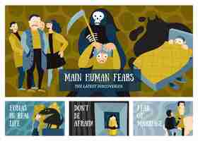 Бесплатное векторное изображение Человеческие страхи горизонтальные баннеры с плоскими изолированными символами фобий