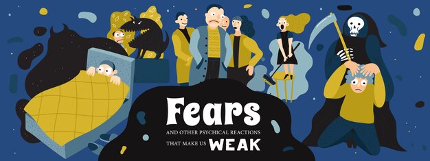 악몽과 공포증 기호 배너 일러스트와 함께 인간의 두려움 포스터