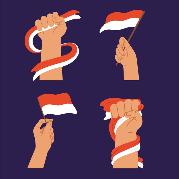 Human Hand Hold Waving Flag of Indonesia IndependentxA