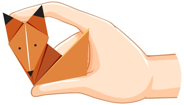 Human hand holding fox origami isolated