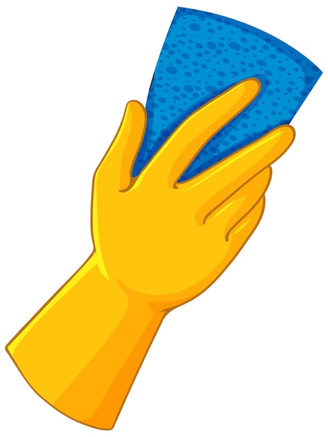 Human hand wearing glove holding sponge for cleaning