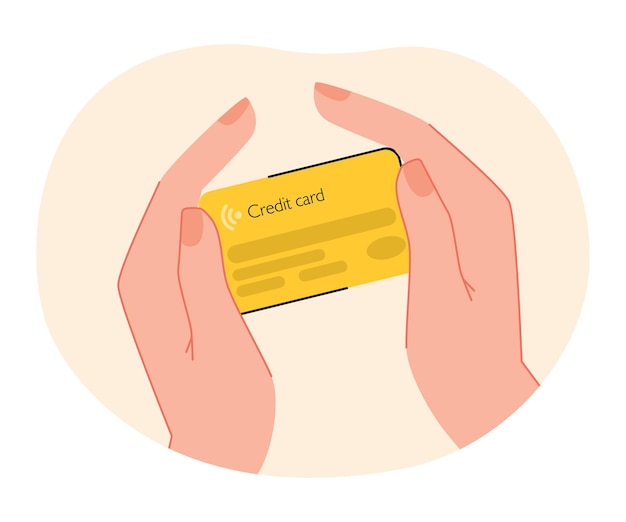 Vettore gratuito mani umane che tengono carta di credito gialla