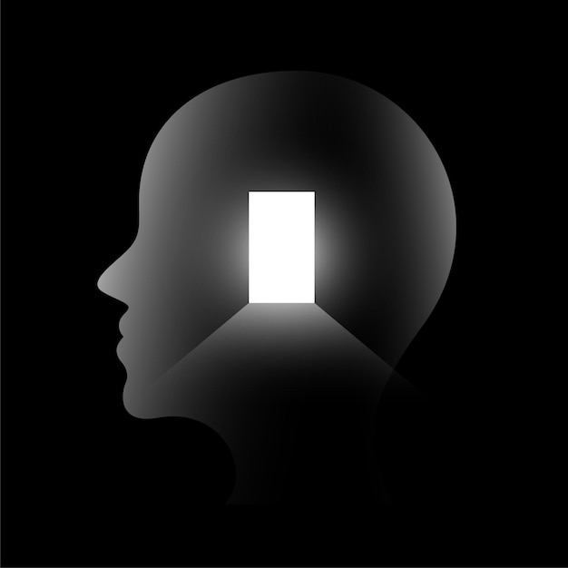 Free vector human head with open door dark background for mental health