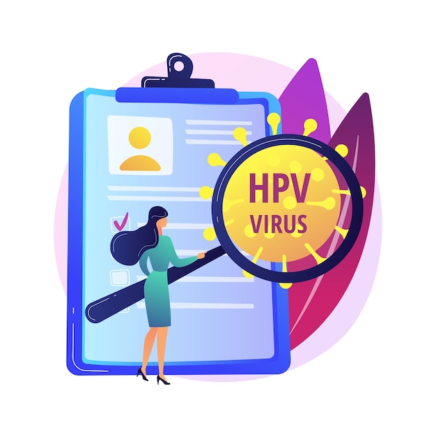인간 유두종 바이러스 HPV 추상 개념 그림입니다. HPV 감염 발달, 피부 대 피부 바이러스 감염, 인간 유두종 바이러스, 자궁 경부암 조기 진단 추상 은유.