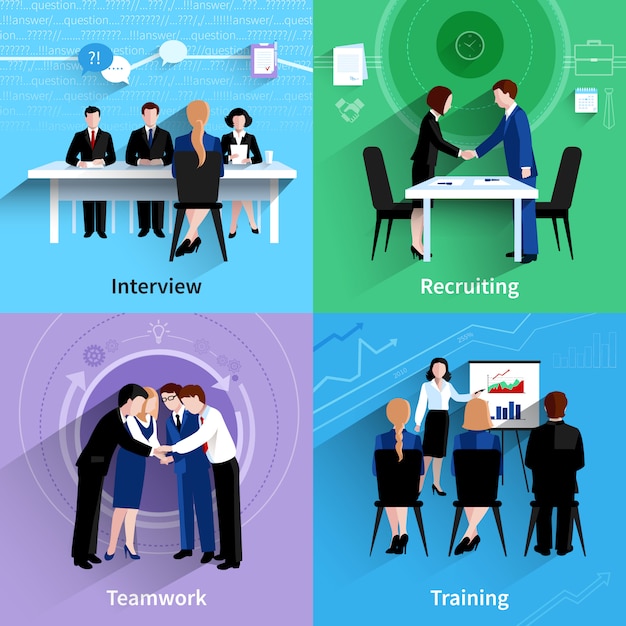 Free vector human resources 4 flat icons square