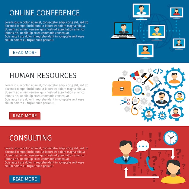 Free vector human resources management flat banners set