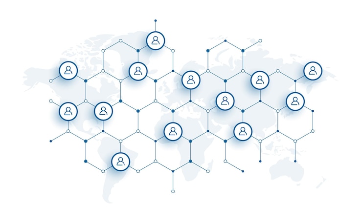 Free Vector human social community networking connection hexagon diagram background