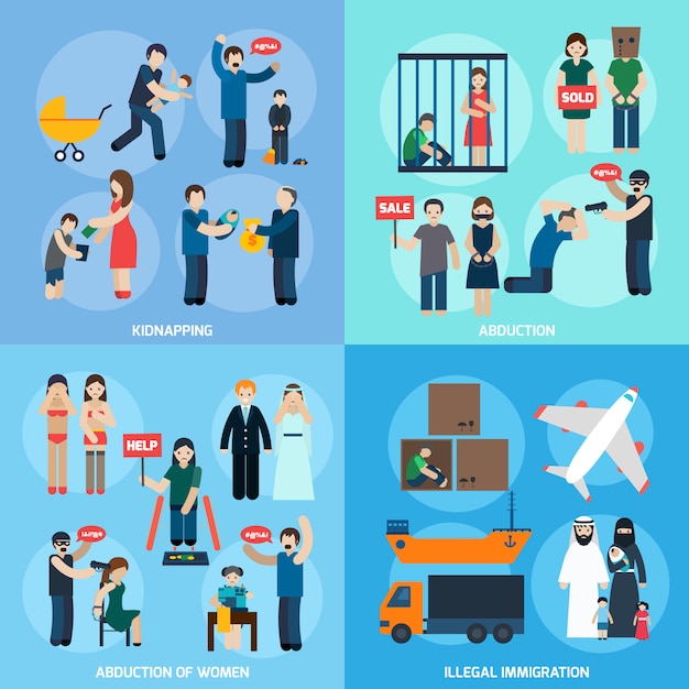 Free vector human trafficking 4 flat icons square