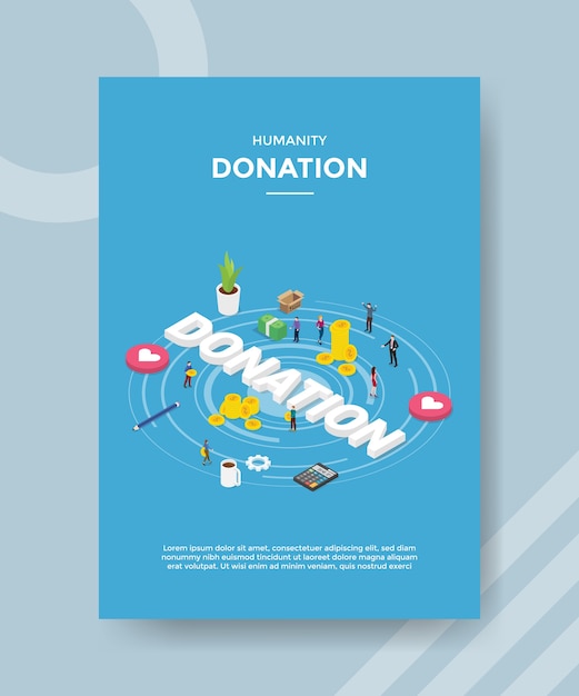 Humanity donation people standing around money coin heart calculator DONATION text for template of banner and flyer