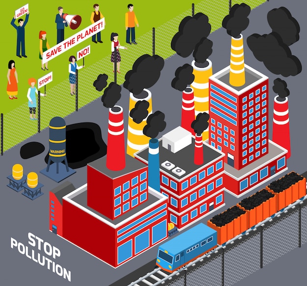 Бесплатное векторное изображение Люди против промышленного загрязнения