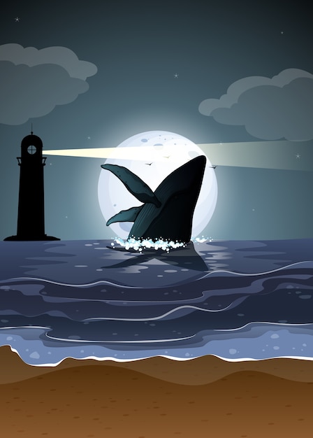 Free vector humpback whale in nature scene silhouette