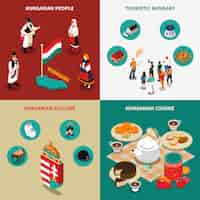 Free vector hungary isometric touristic 2x2 icons set