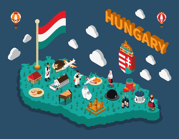 Hungary Isometric Touristic Map 