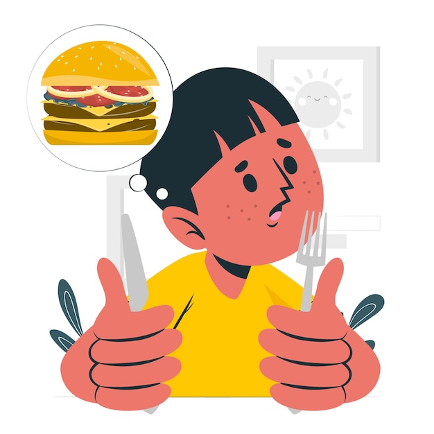 Бесплатное векторное изображение Иллюстрация концепции голодного мальчика