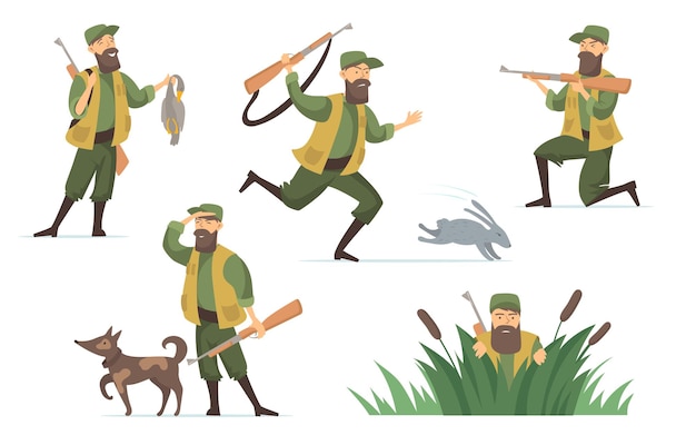Бесплатное векторное изображение Набор иллюстраций охотника
