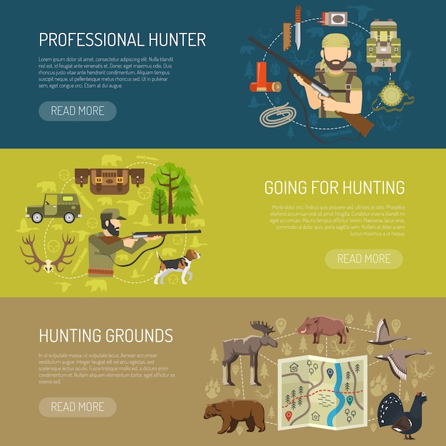 Free vector hunting horizontal banners collection