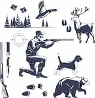 Free vector hunting vintage style set