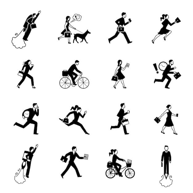 Free vector hurrying business people monochrome set