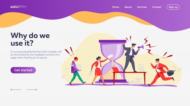 Free vector hurrying workers landing page template