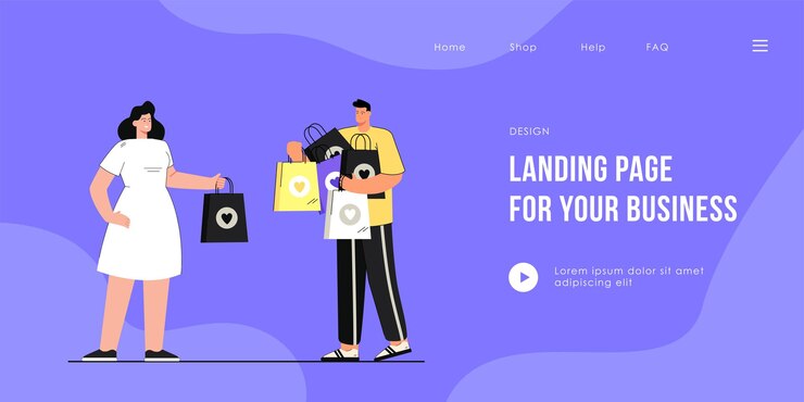 Free Vector husband helping wife holding her shopping bags landing page template