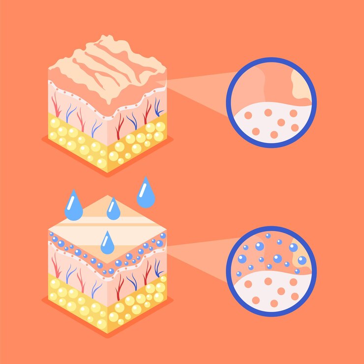 無料Vector 皮膚構造層を表すプロファイル ビュー キューブの組成とヒアルロン酸等尺性背景ラウンド アイコン ベクトル イラスト