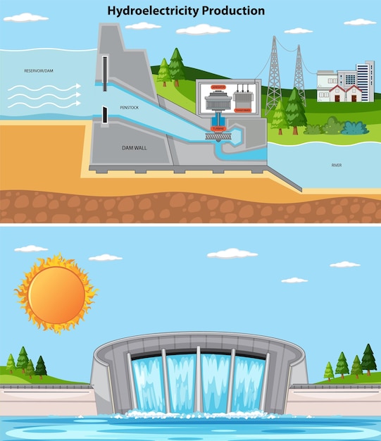 Free vector hydroelectric dam and turbine concept