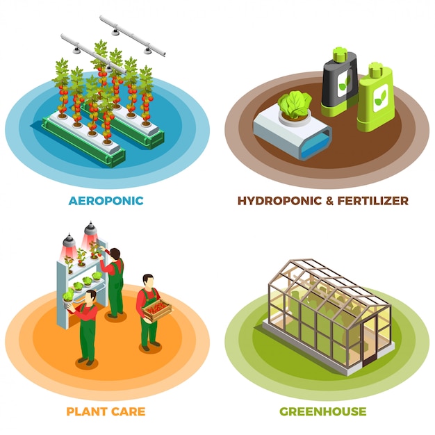 무료 벡터 수경 및 aeroponic 2x2 디자인 컨셉