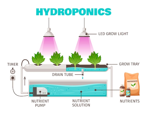 Free vector hydroponics farming concept with vertical water saving  symbols cartoon