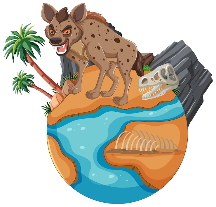 Free Vector hyena on globe with fossil and water