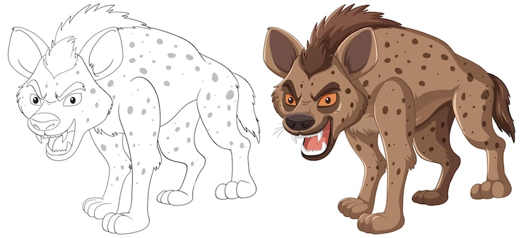 Free Vector hyena illustration from sketch to color