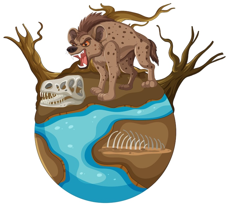 Free Vector hyena on a tree over river crosssection