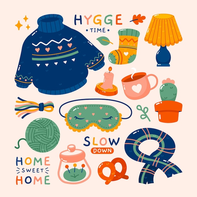 Vettore gratuito adesivi hygge in design piatto