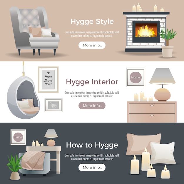 Hygge style interior design banner collection