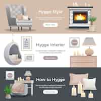 Vettore gratuito collezione di banner di design d'interni in stile hygge