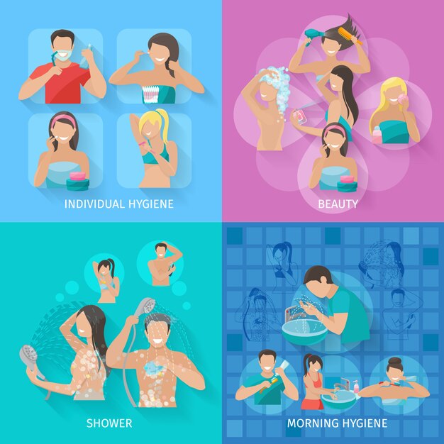 Free vector hygiene design concept set with beauty and shower flat icons