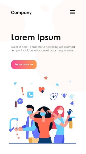 無料ベクター コロナウイルス流行のウェブアプリテンプレート中の衛生