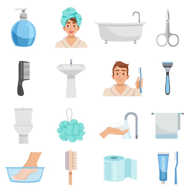 Vettore gratuito set di icone di prodotti per l'igiene
