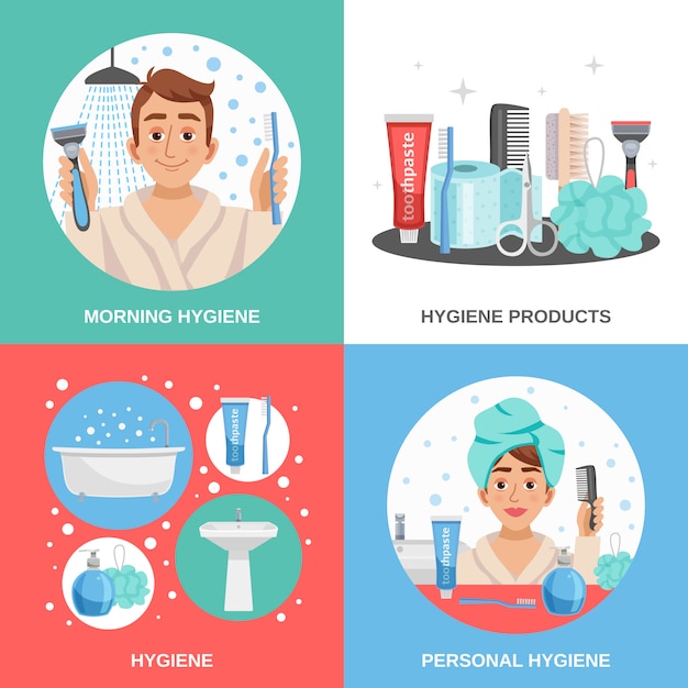 Free vector hygiene square compositions set