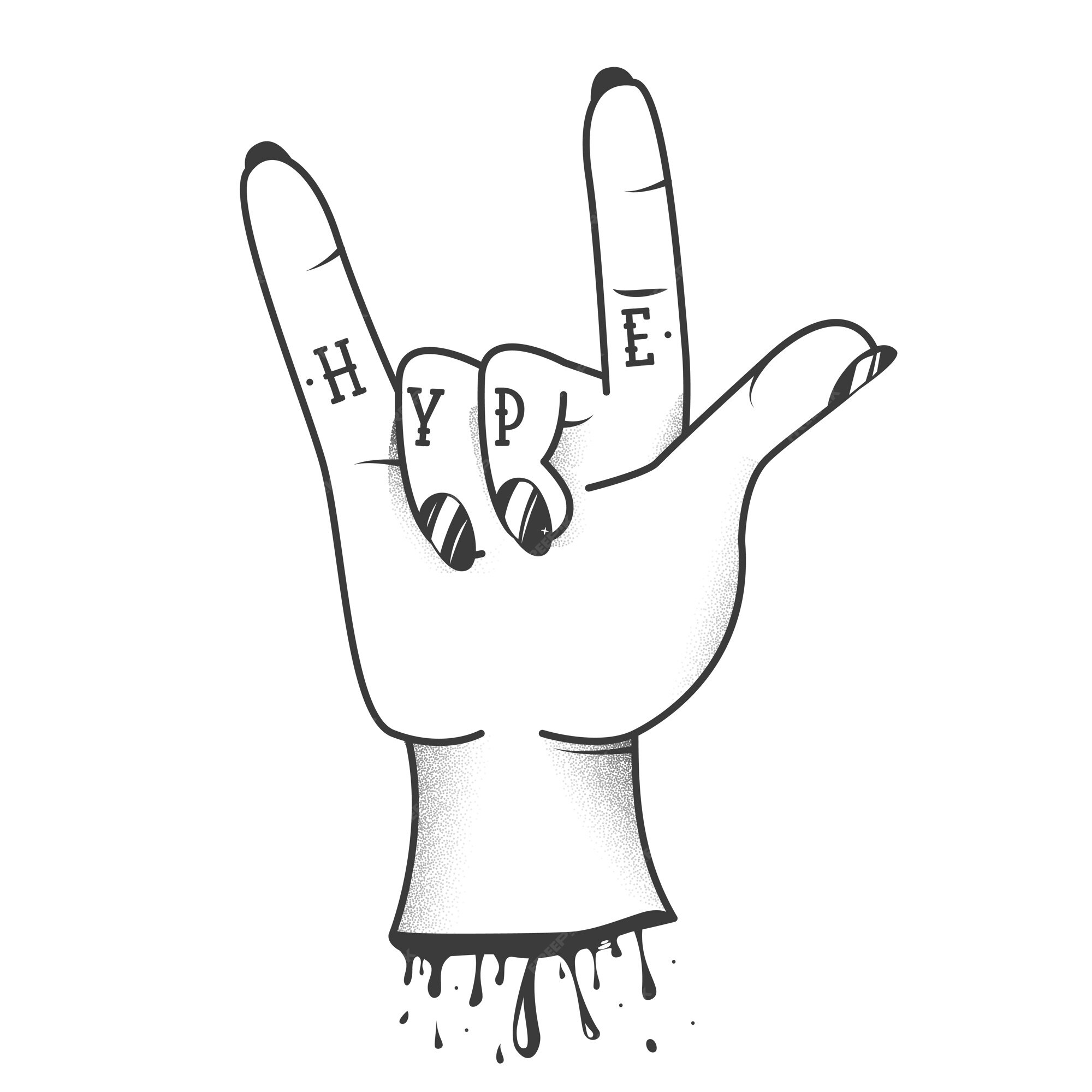 Free Vector | Hype sign tattoo on hand with rock and roll cool gesture sketch. Free Vector | Hype sign tattoo on hand with rock and roll cool gesture sketch.