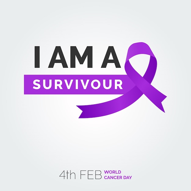 Free vector i am a surviour ribbon typography 4th feb world cancer day