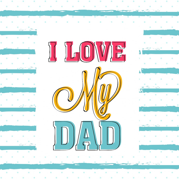 मुफ़्त वेक्टर  i love my dad text design on striped dotted background, creative greeting card for happy father's day celebration. 
